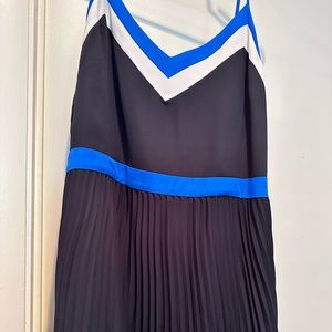 Banana Republic navy and white stripe pleated dress